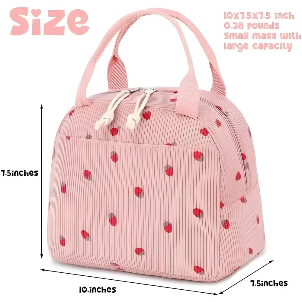 Sweet Strawberry Corduroy Lunch Bag